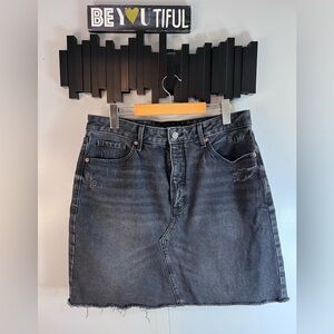 High-Waisted Button-Fly O.G.Straight Raw-Hem Jean Skirt Size 12